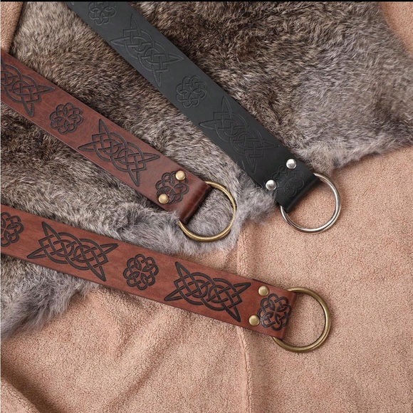 Brown Embossed Leather Belt, Medieval Celtic Knot Embossed Belt, cosplay… - Picture 6 of 6